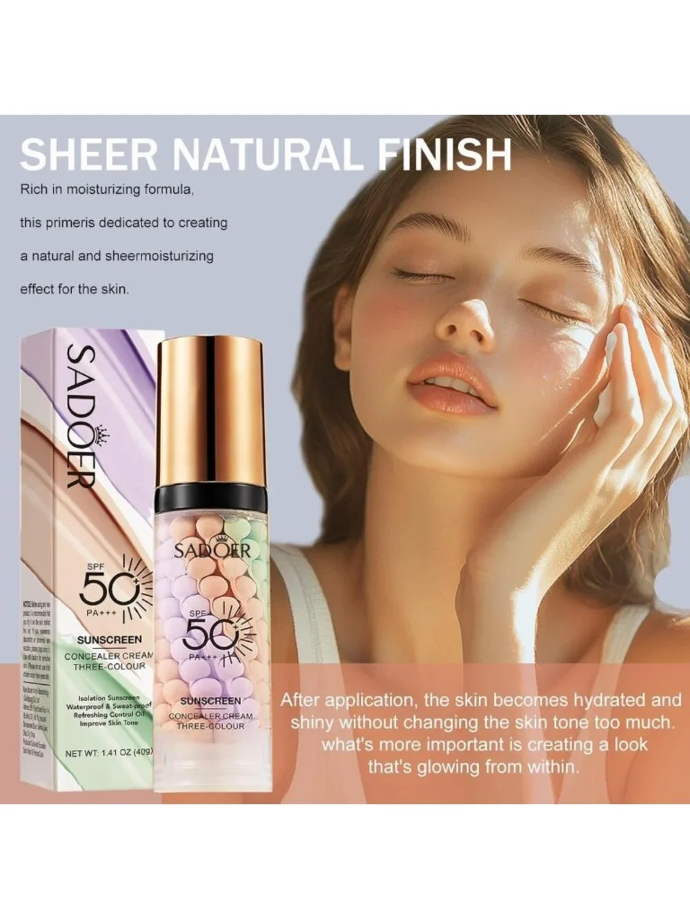 3-in-1 Face Primer with SPF 50, Sunscreen & Color Corrector for Flawless Makeup